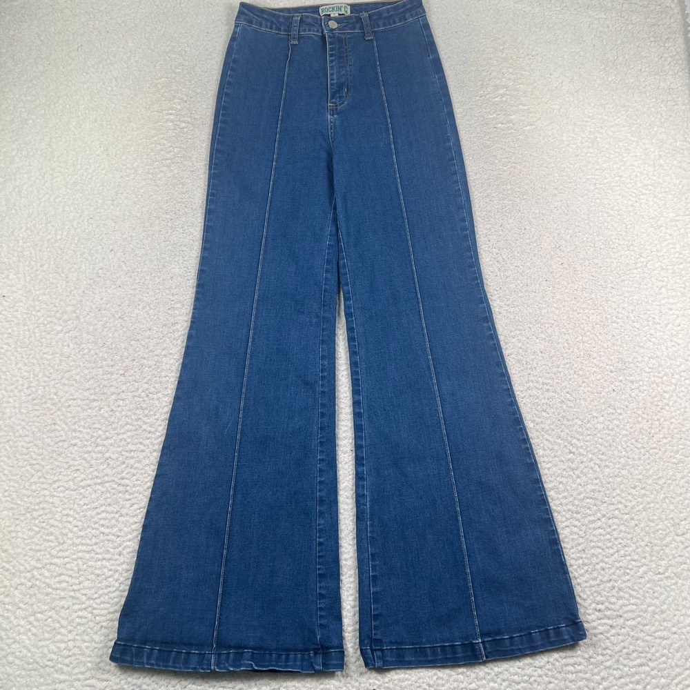 Rockin' C Jeans Womens Small Flare Leg High Rise Hippie Cowgirl Y2K Denim Blue‎